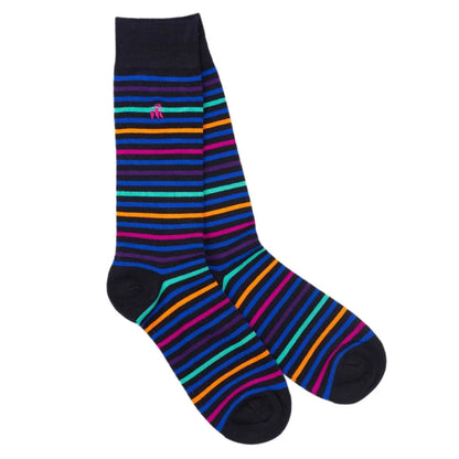 Swole Panda Bamboo Socks - Navy & Lime Stripes