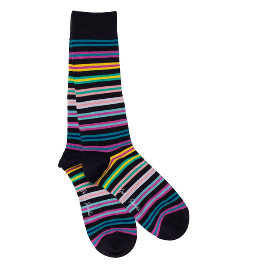 Swole Panda Bamboo Socks - Navy and Multicoloured Stripe