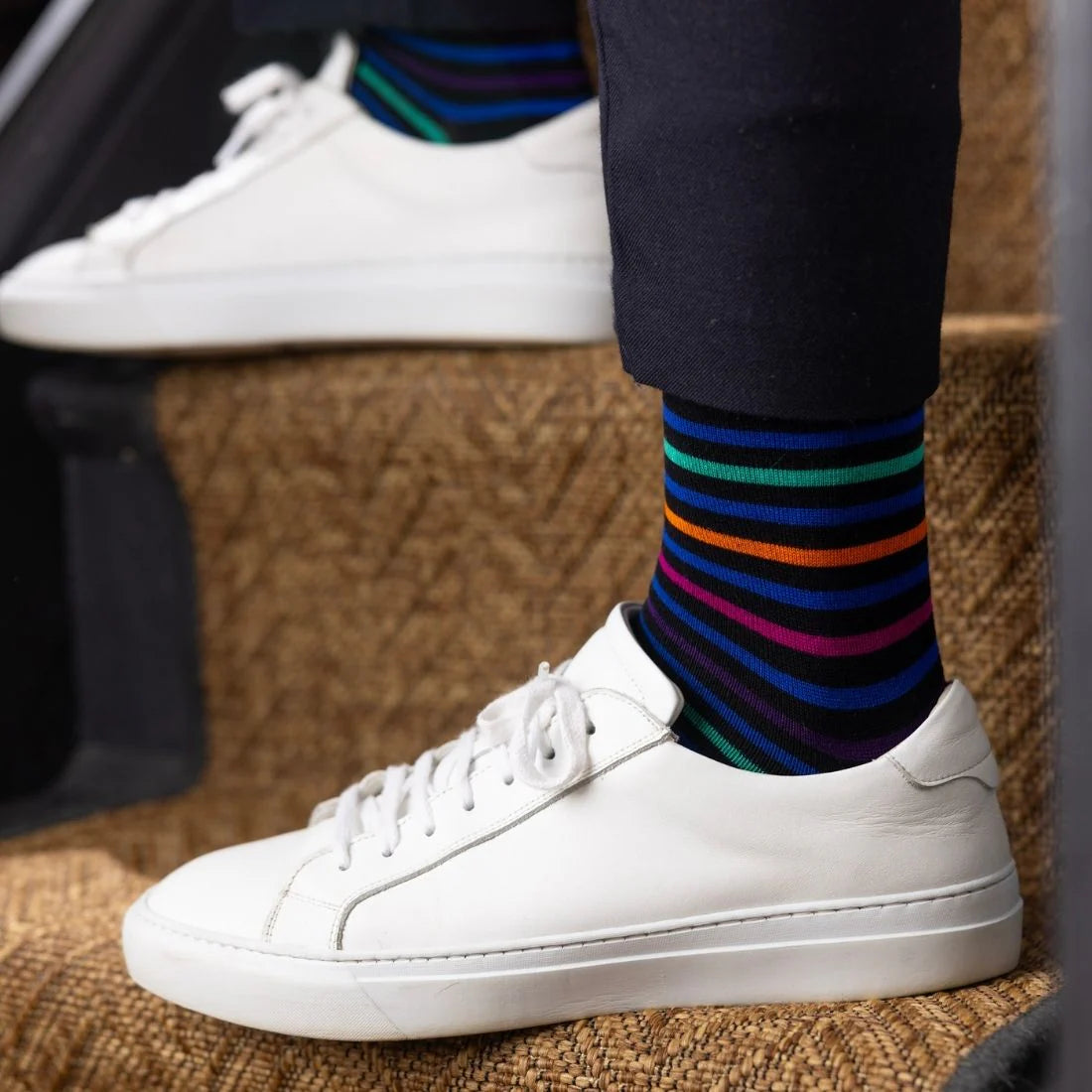 Swole Panda Bamboo Socks - Navy & Lime Stripes
