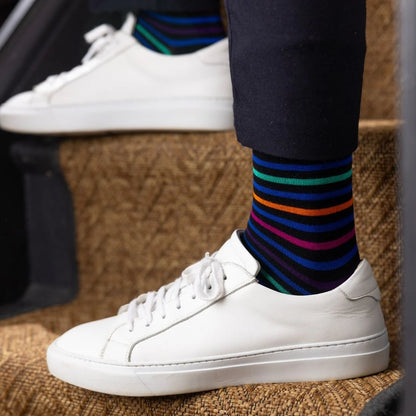 Swole Panda Bamboo Socks - Navy & Lime Stripes