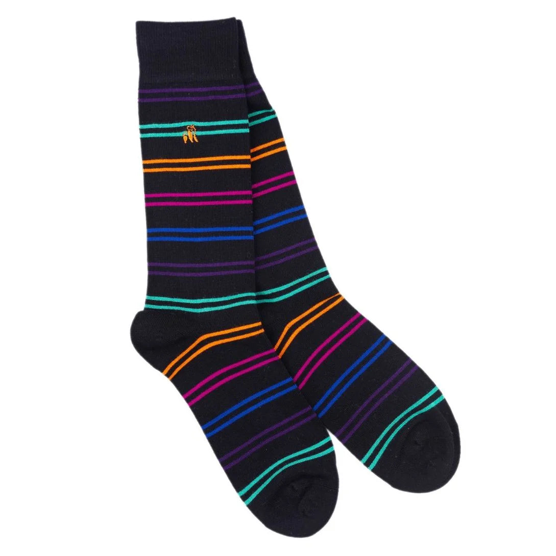 Swole Panda Bamboo Socks - Black & Double Fine Stripes