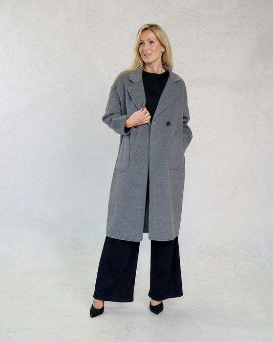 Deck Curved Pocket Wool Coat - Grey