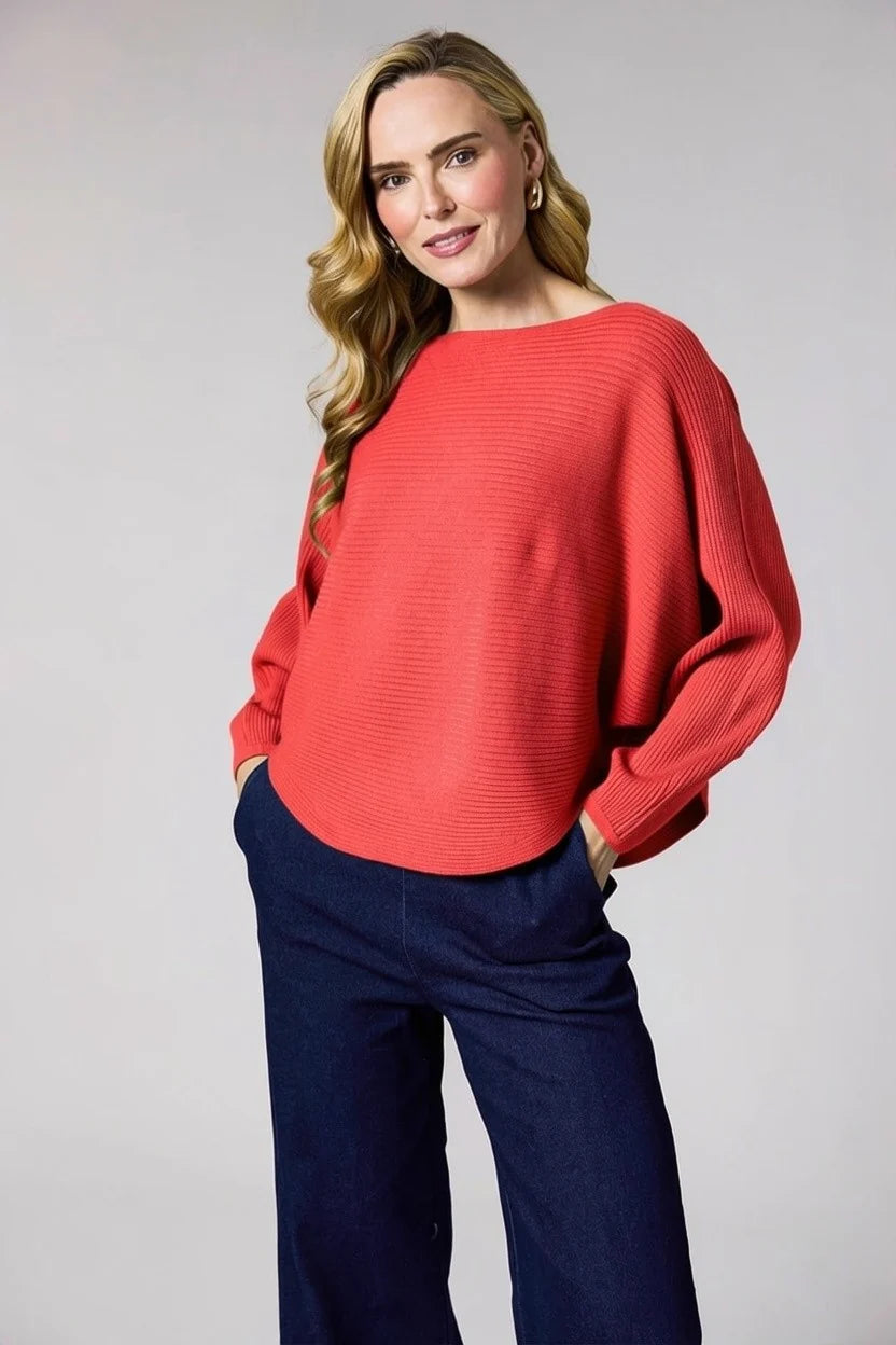 Deck Ribbed Batwing Knit - Red