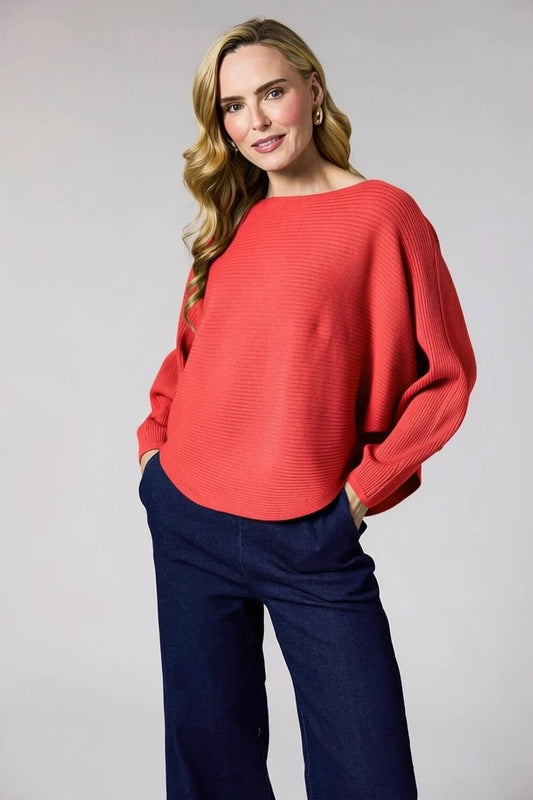 Deck Ribbed Batwing Knit - Red