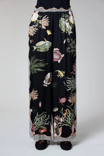 Deck Printed Palazzo Pants - Black Fish