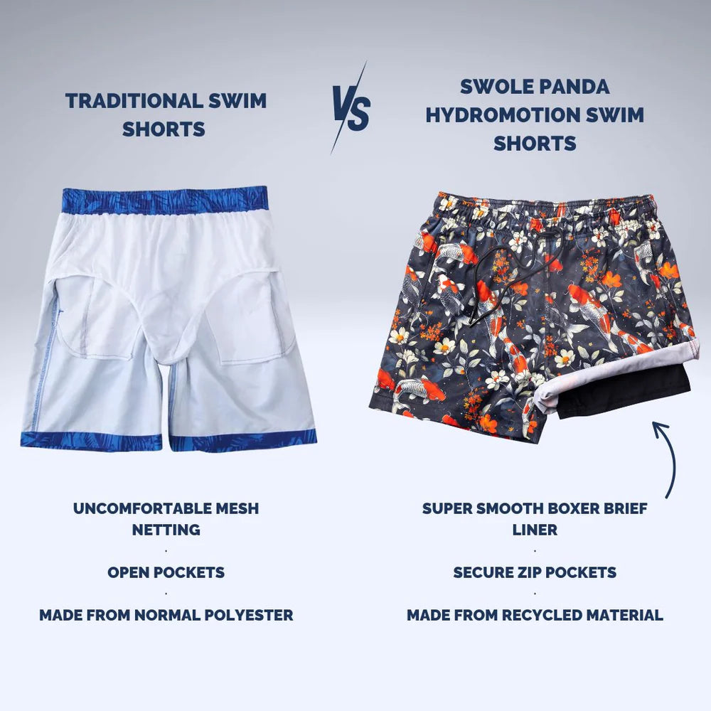 Swole Panda Hydro Motion Swim Shorts - Koi Pattern