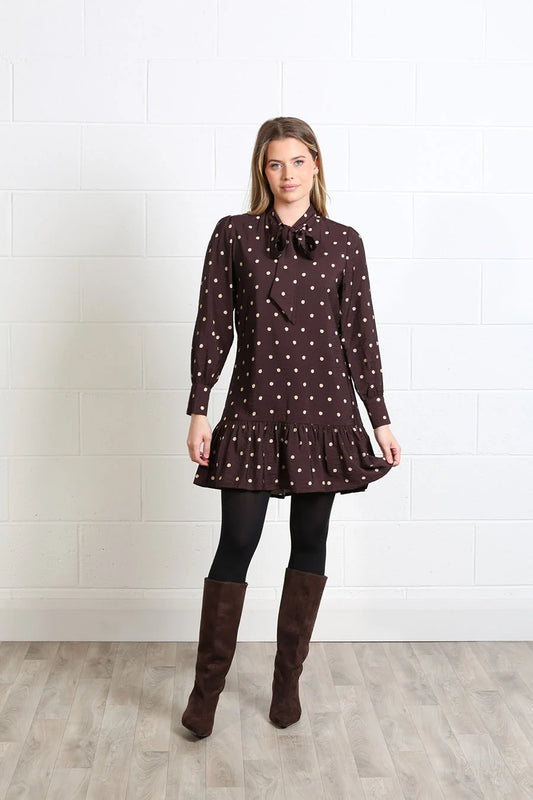 Rant&Rave Annabelle Polka Dot Dress - Brown