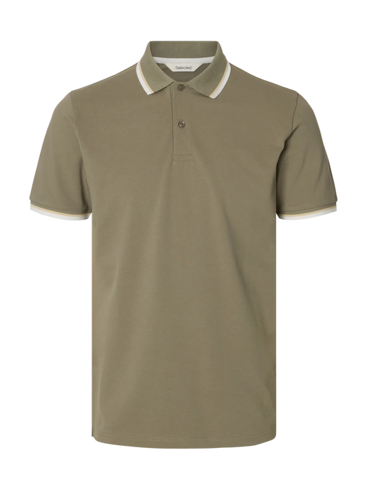 Selected Atlas Polo - Vetiver/Cloud Dancer Green
