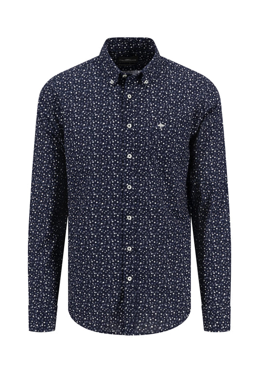 Fynch Hatton Cotton Print Button Down Shirt - Navy