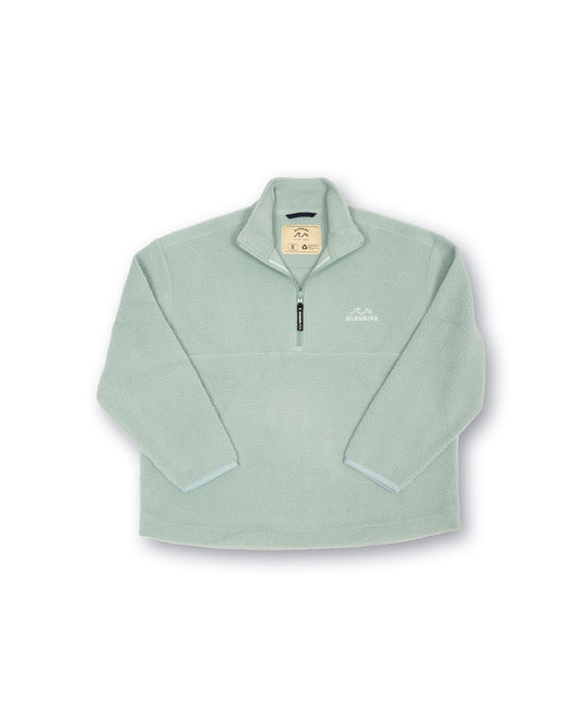 Light green fleece pullover on a white background