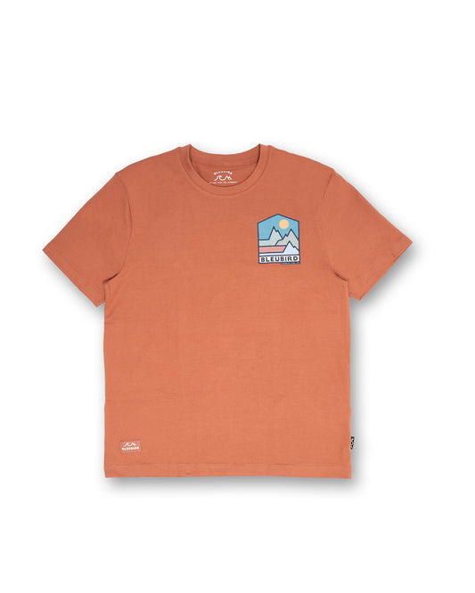 Orange t-shirt with a logo on a white background