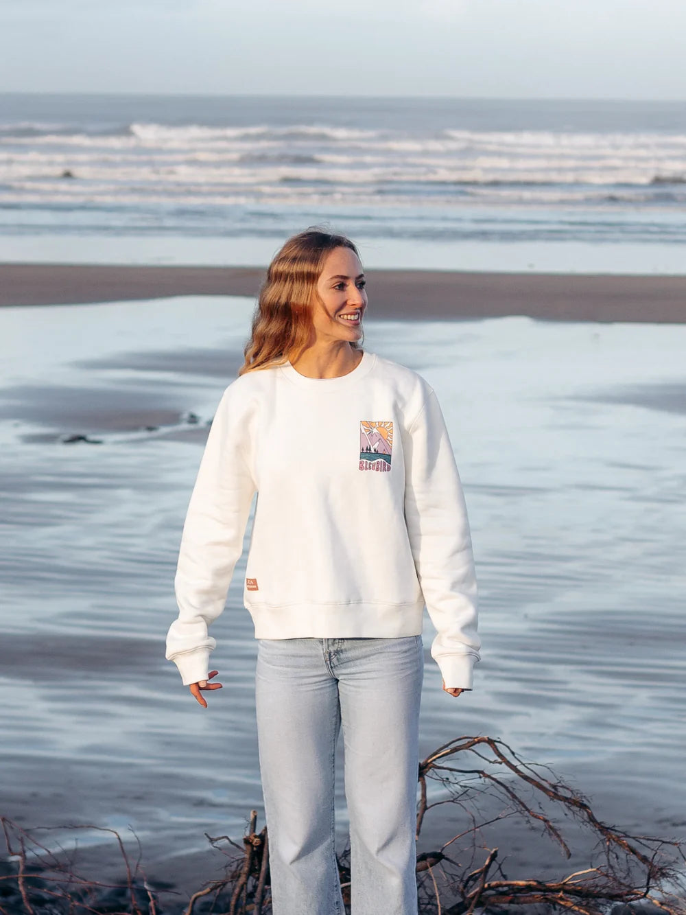 Bleubird Solace Cropped Crew - White