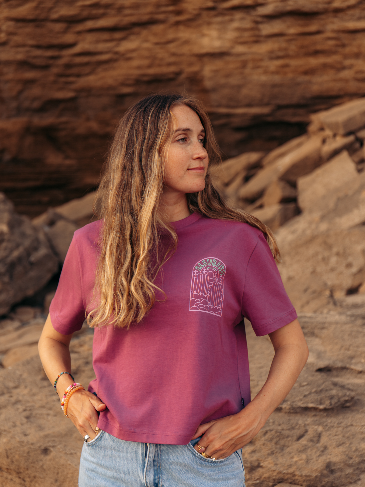 Bleubird Cropped Cascade Tee - Berry