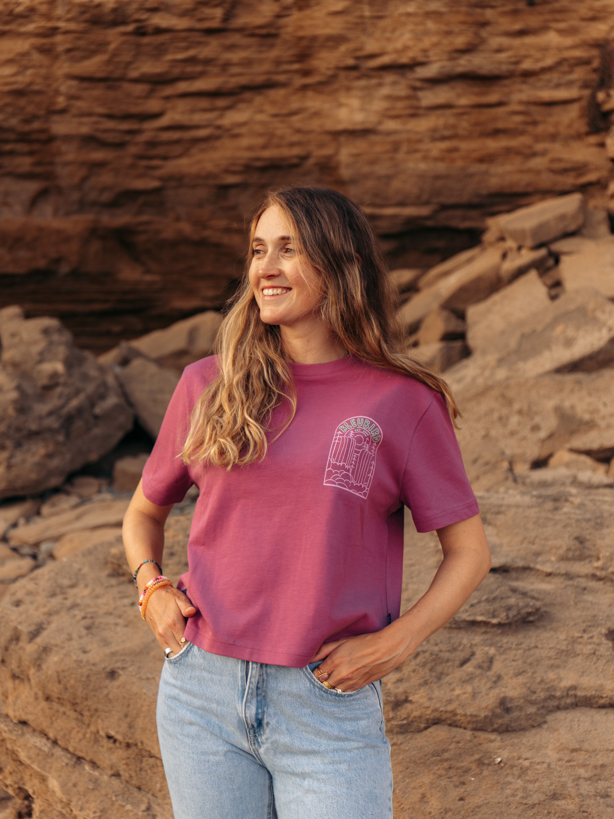 Bleubird Cropped Cascade Tee - Berry