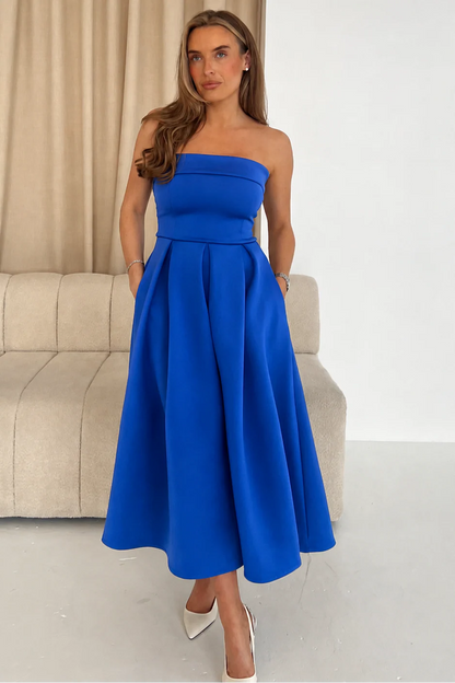 Girl In Mind Danni Strapless Bandeau Midi Dress - Cobalt