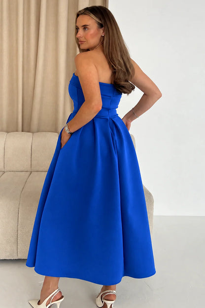 Girl In Mind Danni Strapless Bandeau Midi Dress - Cobalt