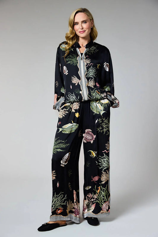 Deck Printed Palazzo Pants - Black Fish
