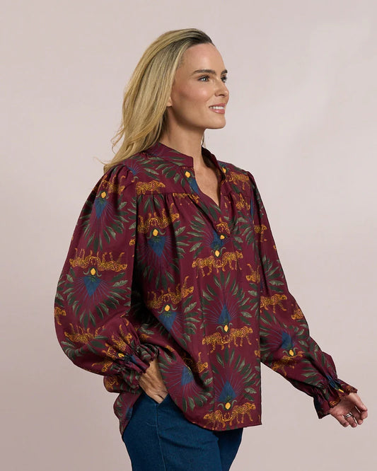 Deck Tiger Print Blouse - Bordeaux