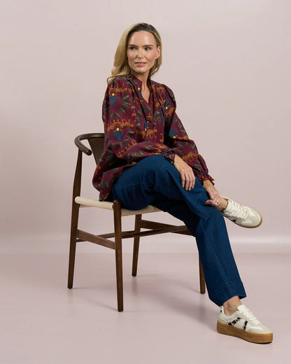 Deck Tiger Print Blouse - Bordeaux