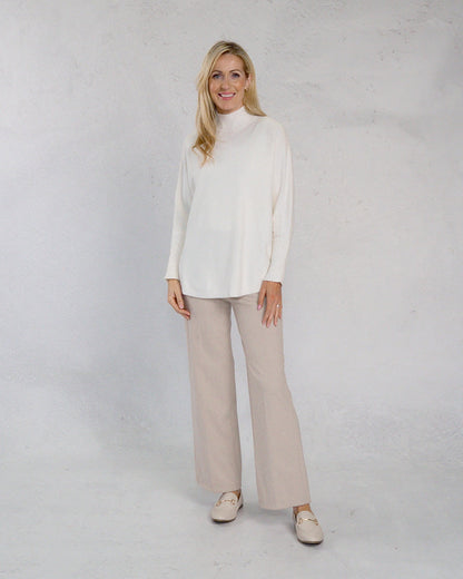 Deck Herringbone Wide Leg Trousers - Cream