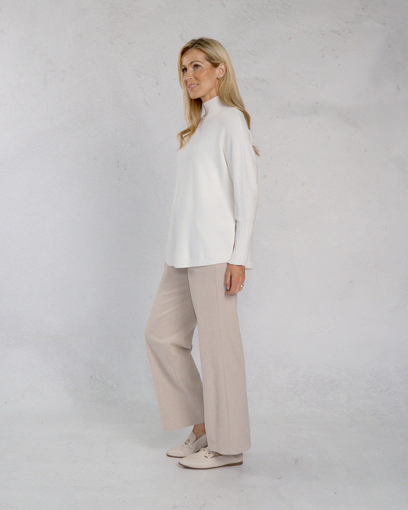 Deck Herringbone Wide Leg Trousers - Cream