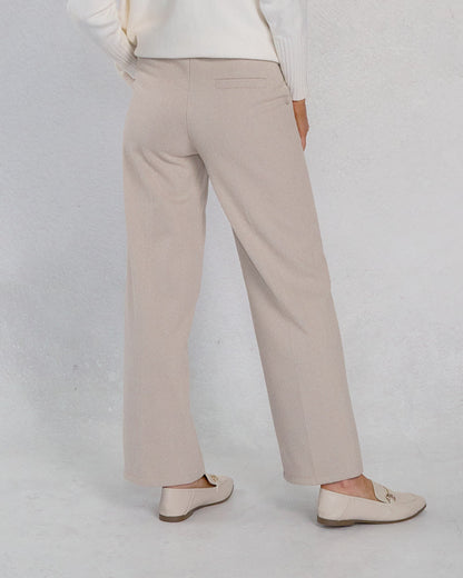 Deck Herringbone Wide Leg Trousers - Cream