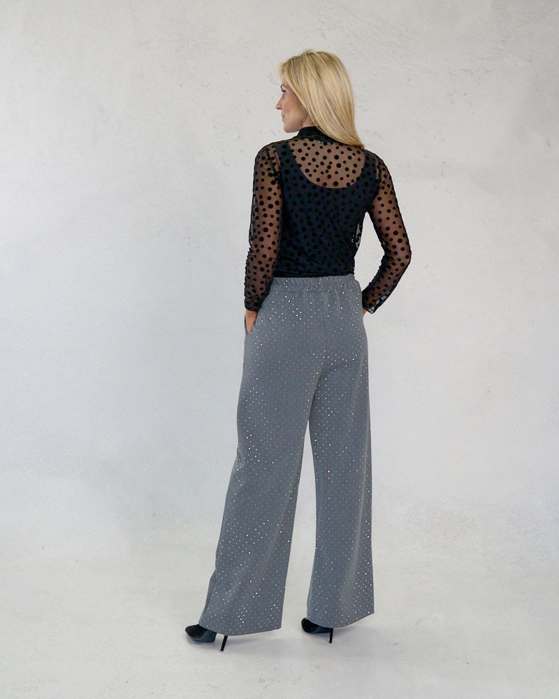 Deck Wide Leg Sparkle Pants - Grey