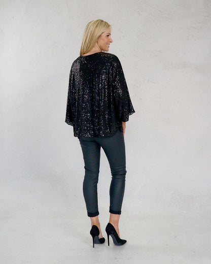 Deck Round Neck Sequin Top - Black