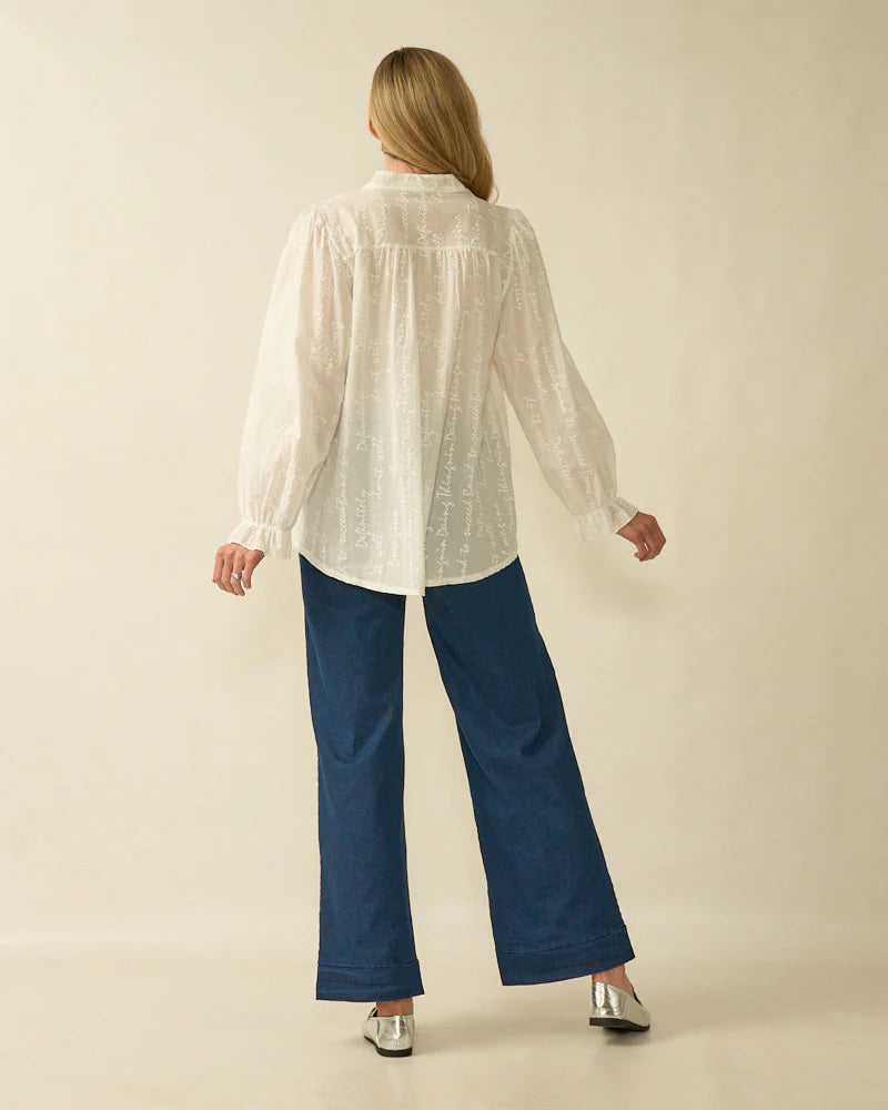 Deck Script Embroidered Blouse