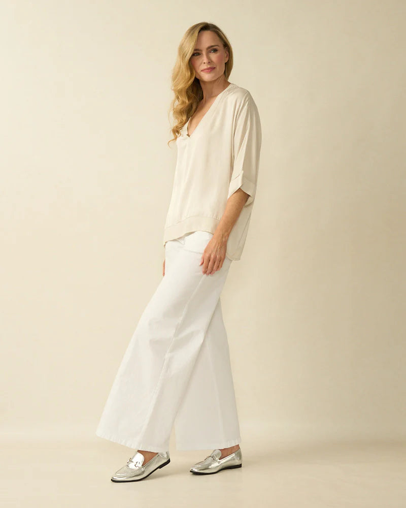 Deck V-Neck Satin Top - Sabbia