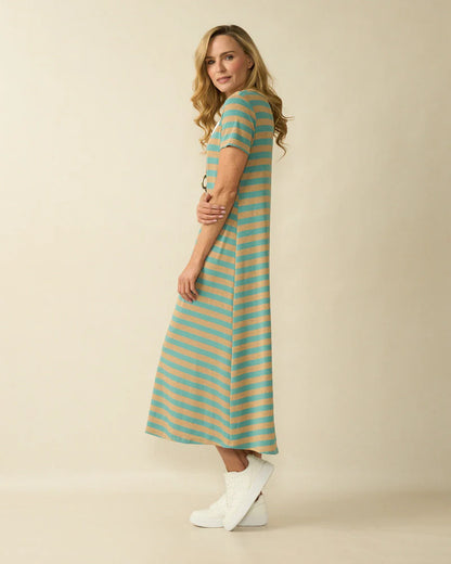 Deck Striped Round Neck Dress - Aqua