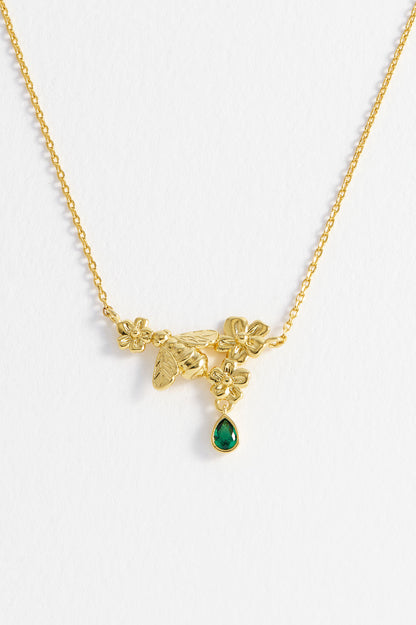 Estella Bartlett Flower Bee Droplet Necklace - Gold Plated