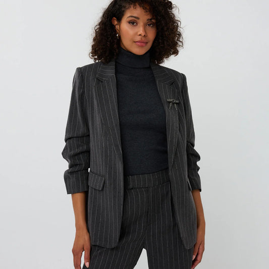Esqualo Blazer Stripe Studs Blazer- Grey Melange