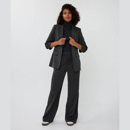 Esqualo Blazer Stripe Studs Blazer- Grey Melange