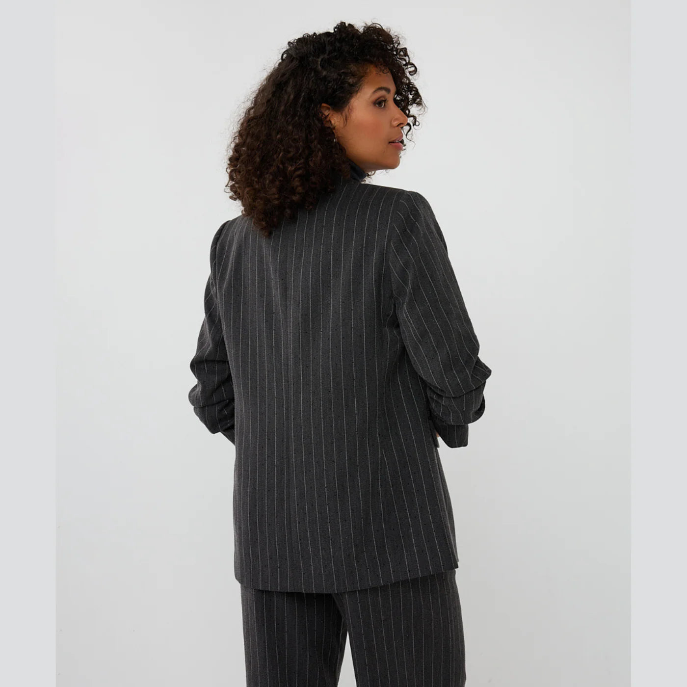 Esqualo Blazer Stripe Studs Blazer- Grey Melange