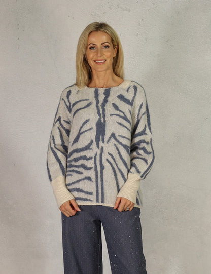 Deck Zebra Knit Jumper - Blue