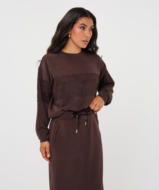Esqualo Lace Modal Sweater - Cocoa
