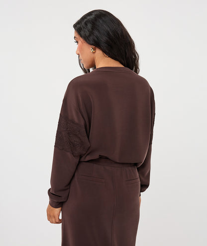 Esqualo Lace Modal Sweater - Cocoa