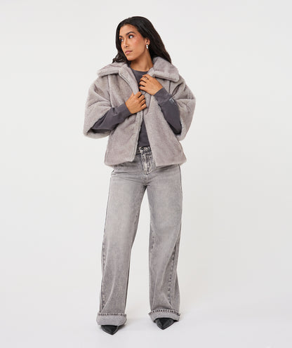 Esqualo Faux Fur Poncho - Light Grey