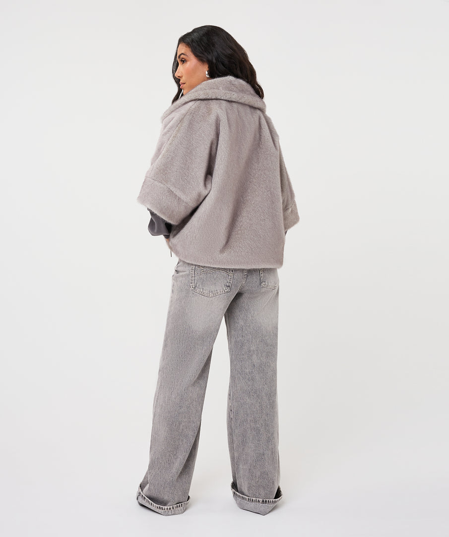 Esqualo Faux Fur Poncho - Light Grey