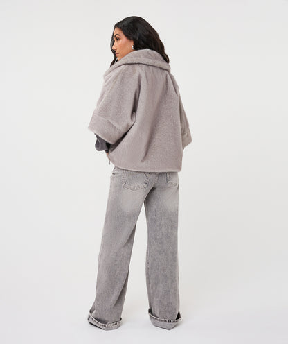 Esqualo Faux Fur Poncho - Light Grey