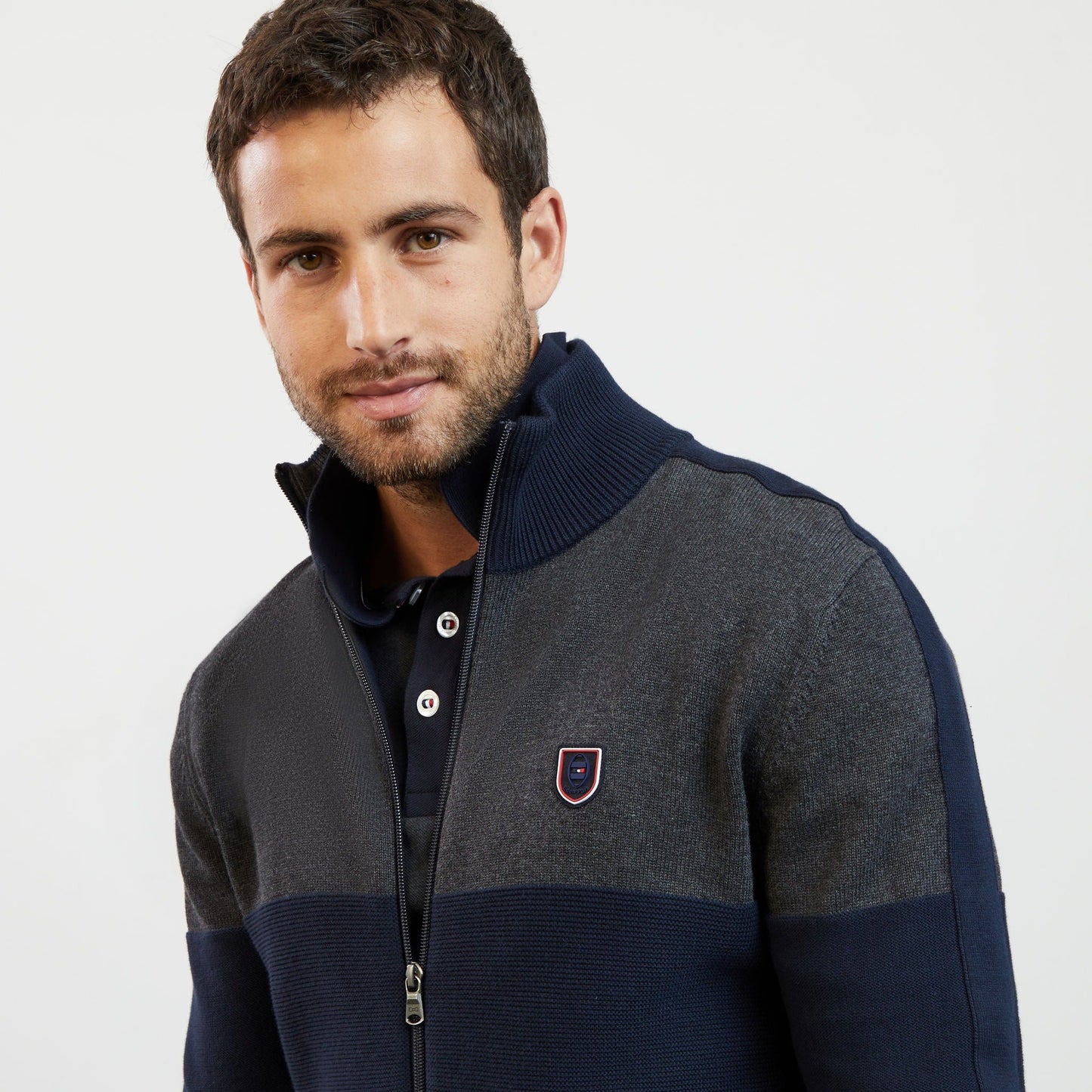 Eden Park Cable Knit Cardigan - Navy and Grey