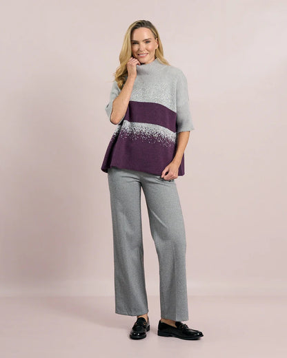 Deck Wide Leg Herringbone Trousers - Light Grey