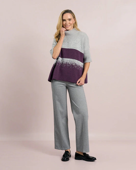 Deck Wide Leg Herringbone Trousers - Light Grey