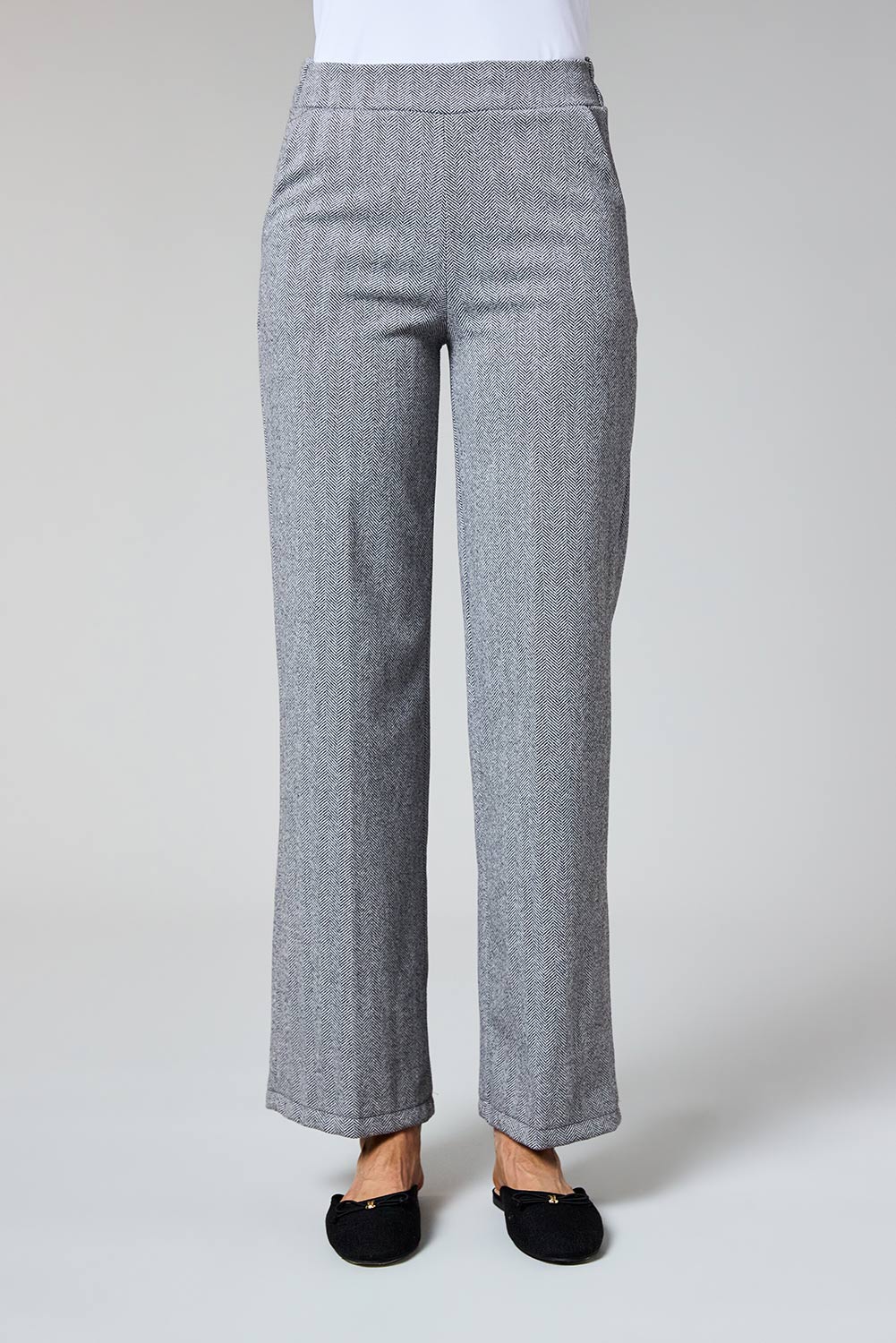 Deck Wide Leg Herringbone Trousers - Light Grey