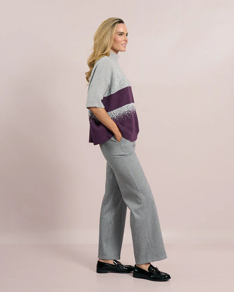 Deck Wide Leg Herringbone Trousers - Light Grey