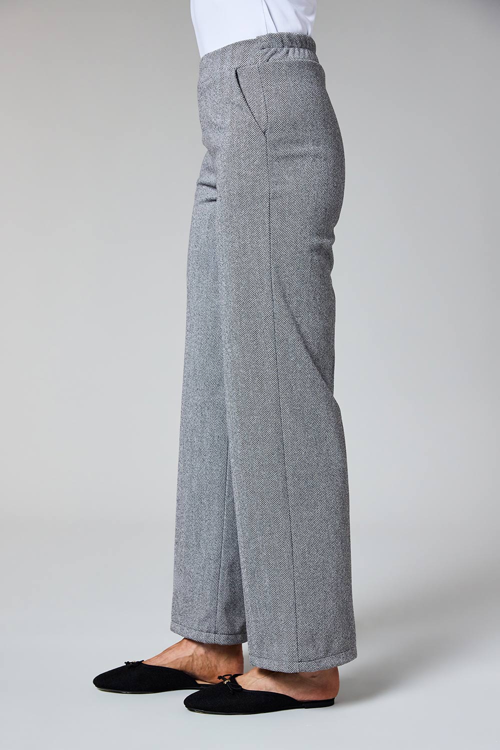 Deck Wide Leg Herringbone Trousers - Light Grey