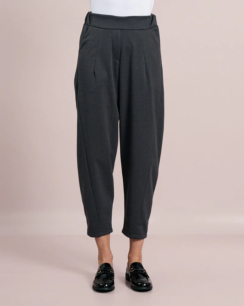 Deck Herringbone Barrel Trousers - Grigio