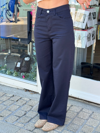 Deck Wide Leg Zip Front Jeans - Navy