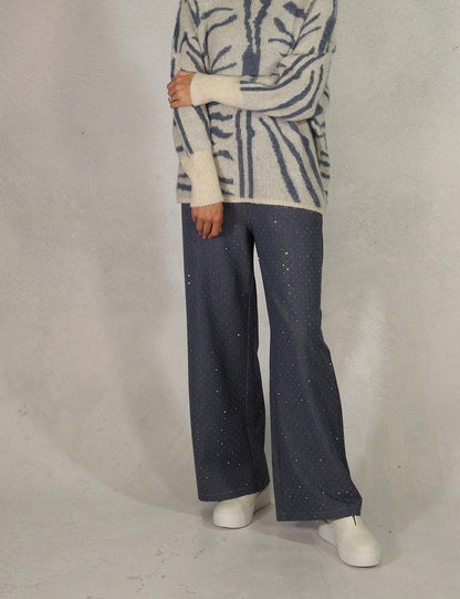 Deck Wide Leg Sparkle Trousers - Denim